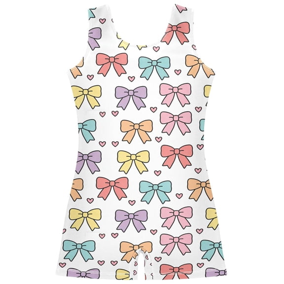 Gymnastics Leotard Sleeveless Bow Heart Stretchy Dance Bodysuit Breathable Athletic Ballet Yoga Outfit for Ages 3-14