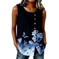 thumbnail image 2 of JTZGDY Summer Womens Tank Tops Loose Fit Casual Floral Printed Sleeveless Button Down Basic Crew Neck Graphic Pleated Tunic Tshirt Trendy Slit Hem Blouses, 2 of 7