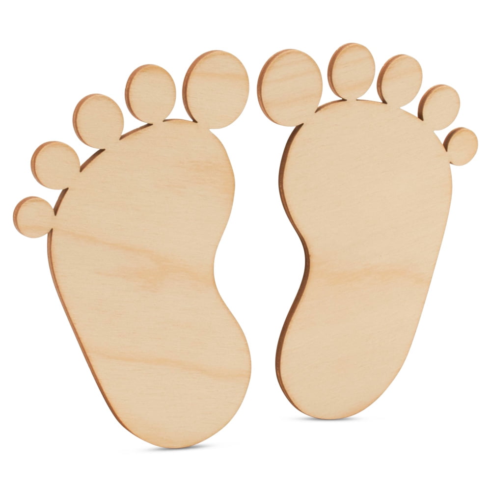 Pair of DIY Wood Baby Feet 4-inch, Pack of 5 Baby Announcement Sign Prop for Nursery Decor and Baby Shower Decorations, by Woodpeckers