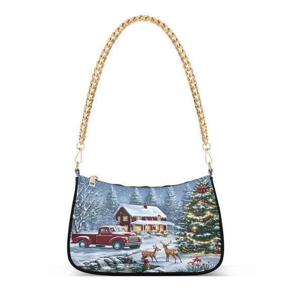 ALAZA Snowy Christmas Scene Women's Chain Shoulder Bag Hobo Handbag Tote Crossbody Purse