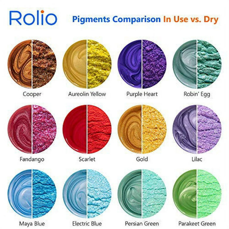  Rolio Mica Powder Pearlescent Color Pigment - Art Set for Resin  Epoxy - for Soap Making, Nail Polish, Lip Gloss, Eye Shadow, Slime & Candle  Jars - 10g, 24 Jars - Original Set