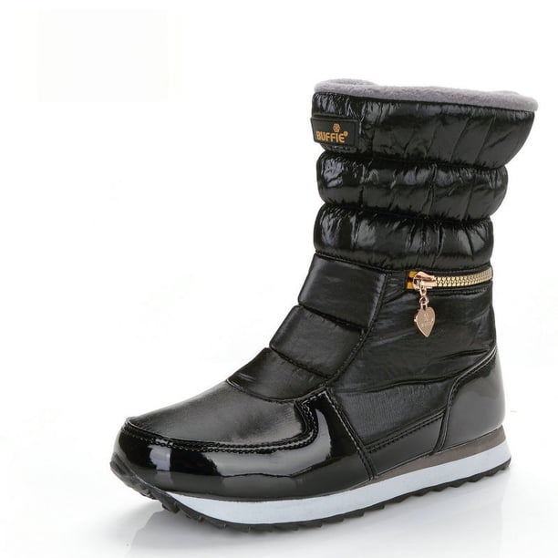 Botas de nieve para mujer, suela plana, tubo, antisalpicaduras, acolchadas, con cremallera, zapatos de algodón