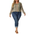 thumbnail image 2 of Agnes Orinda Women's Plus Size Boho Color Block Stripe Long Sleeves Elastic Cuff Shirt 2X Multicolor, 2 of 8