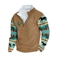 thumbnail image 2 of Aimik Hanes Aztec Sweatshirts for Men Casual Long Sleeve 1/4 Zip Fleece Stand Collar Pullover Sweaters Western Tops-Khaki S, 2 of 3