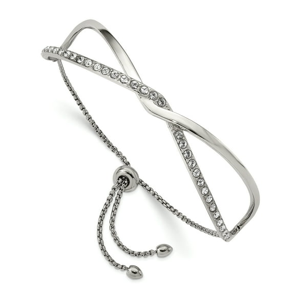 Primal Steel Stainless Steel Polished with Crystals Adjustable Bangle