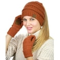 thumbnail image 2 of C.C BeanieTail Messy High Bun Cable Knit Beanie and Anti-Slip Touchscreen Gloves Set, Rust, 2 of 2