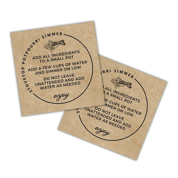 Stovetop Potpourri Instruction Label 30 Pack 2.5x2.5 Square Card Kraft Paper Simple Christmas Holiday Design Hang Tag for Package Stove Top Simmer Home Scent Use with Glass Saucepan Steamer Pot