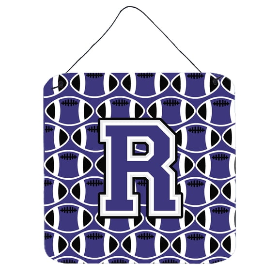 Letter R Football Purple and White Wall or Door Hanging Prints