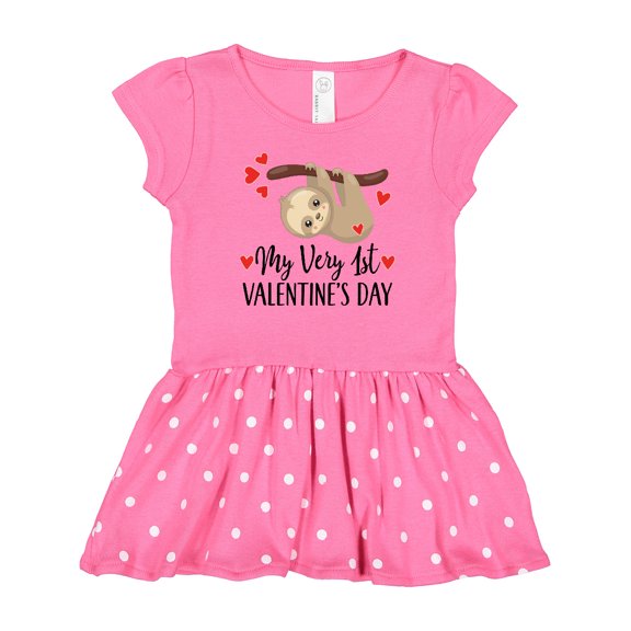 Inktastic My First Valentines Day Baby Sloth Gift Baby Girl Dress