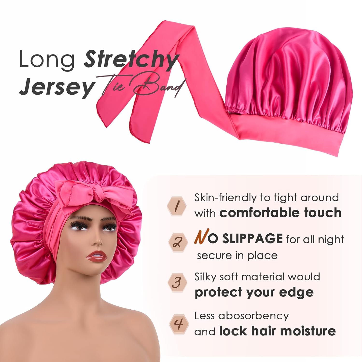 Silk Bonnet for Sleeping Women Satin Bonnet Double Layer Satin Lined Hair Bonnet with Tie Band Curly Hair Blush Pink