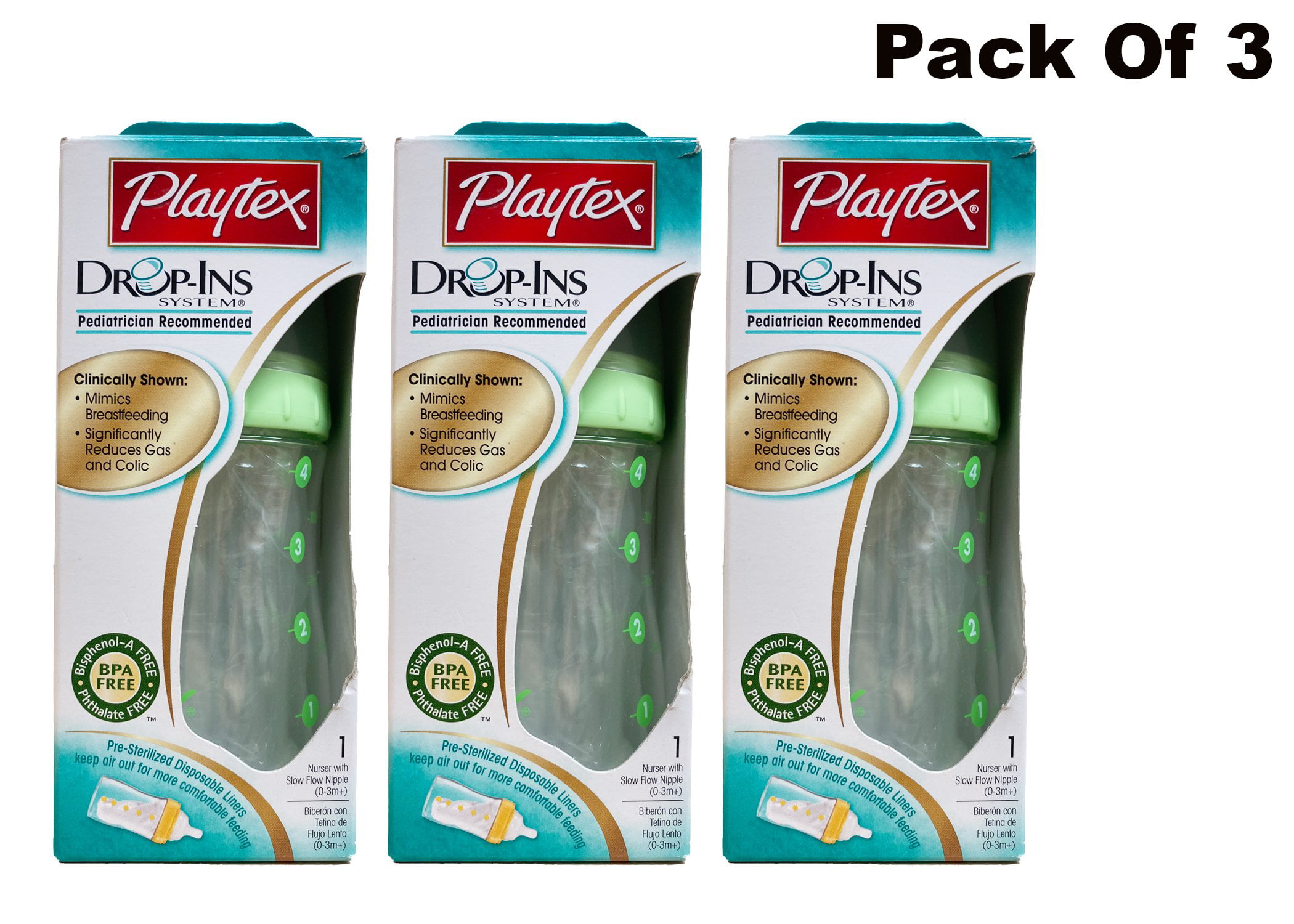 3 Count Playtex Baby Premium Nuser Bottles with 5 Drop In Liners 4 oz 3 Pack 