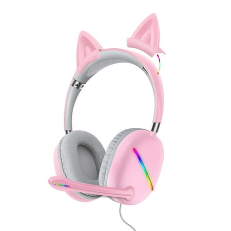 Cat Ear Headphones 7.1 Gaming Headset Wired With Microphone Gamer Surround Sound RGB Light
