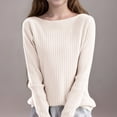 thumbnail image 2 of Annhoo Kids Girls Sweater Solid Color Crew Neck Long Sleeve Knit Shirts Base Child Tops Loose Comfy Pullover 6-15 Years, 2 of 3