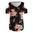thumbnail image 3 of Tops con estampado de hombros descubiertos de manga corta con cuello en V a la moda para mujer Fridja  bn8163, 3 of 5