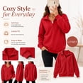 thumbnail image 2 of Quarter Button Sweatshirt Women Collared Fleece Long Sleeve Sweatshirt No Hood Winter Solid Color Loose Casual Pullover Tops with Side Pockets Red XXL, 2 of 10