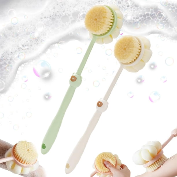 Cepillo para el cuerpo de la ducha de dos caras, 2 en 1, cepillo para el cuerpo de la ducha con mango largo y esponja de malla suave para mujeres, cepillo exfoliante para la piel, cepillo de masaje pa