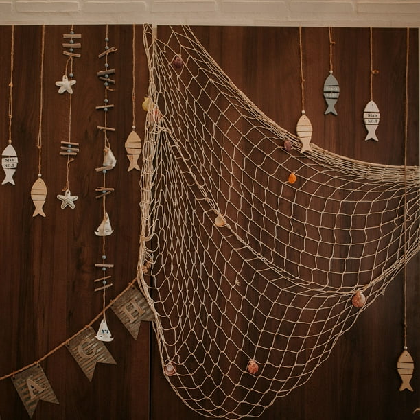 decorative fish netting with shells Natural Fishing Net Decor 79 Inch Beach Theme Decor for Party Home Bedroom Wall Hanging Net Decorations avoid placing heavy objects on the net to prevent stretching. Draping Fish Net And Shells