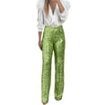 thumbnail image 2 of Endives Women's Sequin Pant Elegant Glitter Sequins Wide Leg Casual Pant Solid Color Elastic Waistband Sequin Trousers Green, 2 of 7
