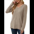 thumbnail image 3 of Blusas de Larga para Mujer, Camisetas con Cuello en V, Suéteres Tipo Túnica Ligeros, Moda Caqui M, 3 of 9
