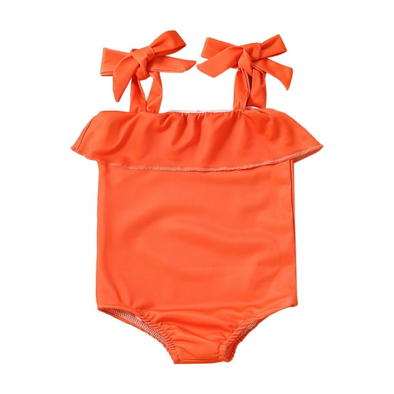 Glisme Summer Girls Swimsuit Toddler Ruffles Flowers Prints One Piece Swimwear Beach Onesie Swimsuits Bikini Set Cozy Bathing Suits Size 18-24 Months Orange