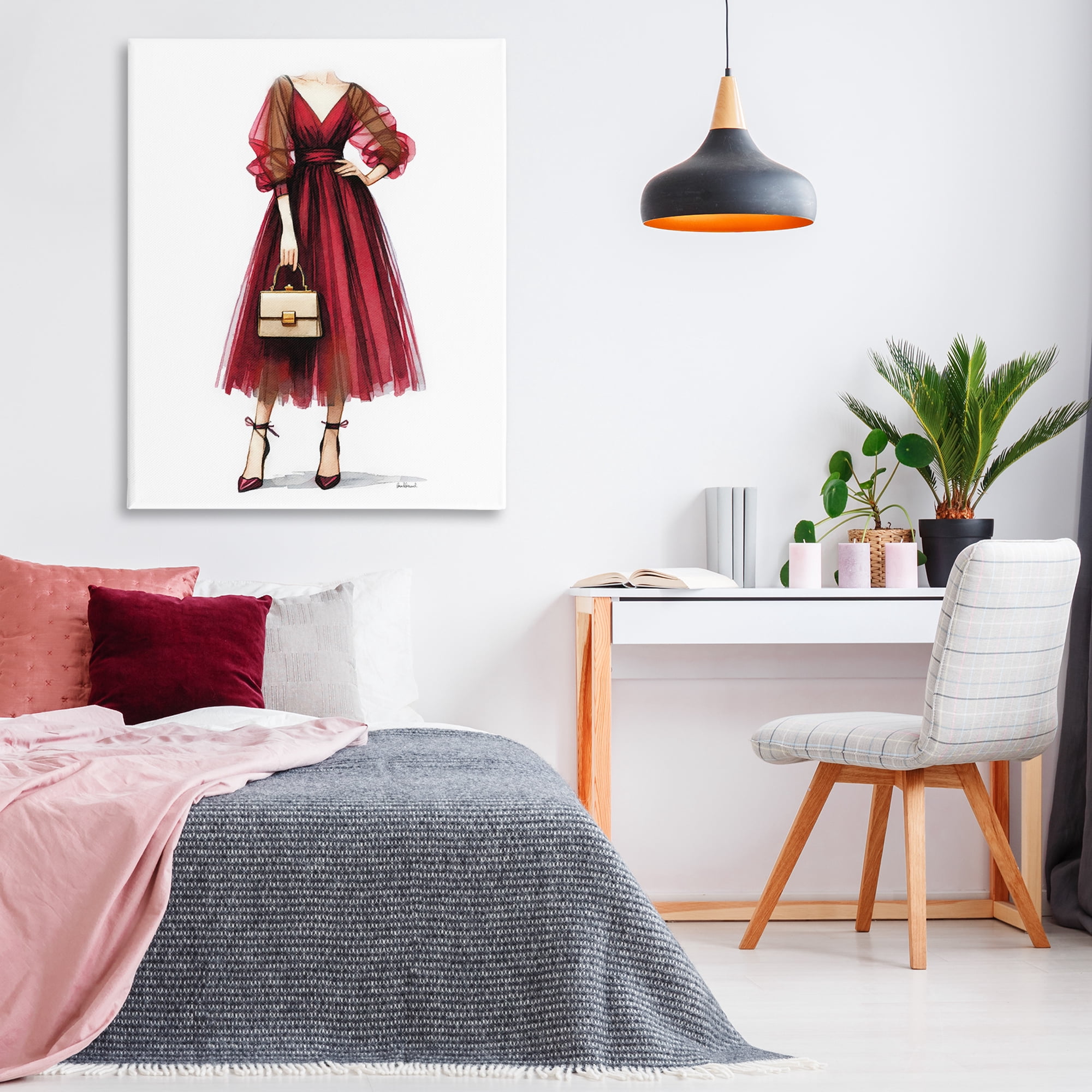 Stupell Industries Maroon Fashion Gown Fashion Painting Wrapped Canvas Art Print Wall Art, 36 x 48