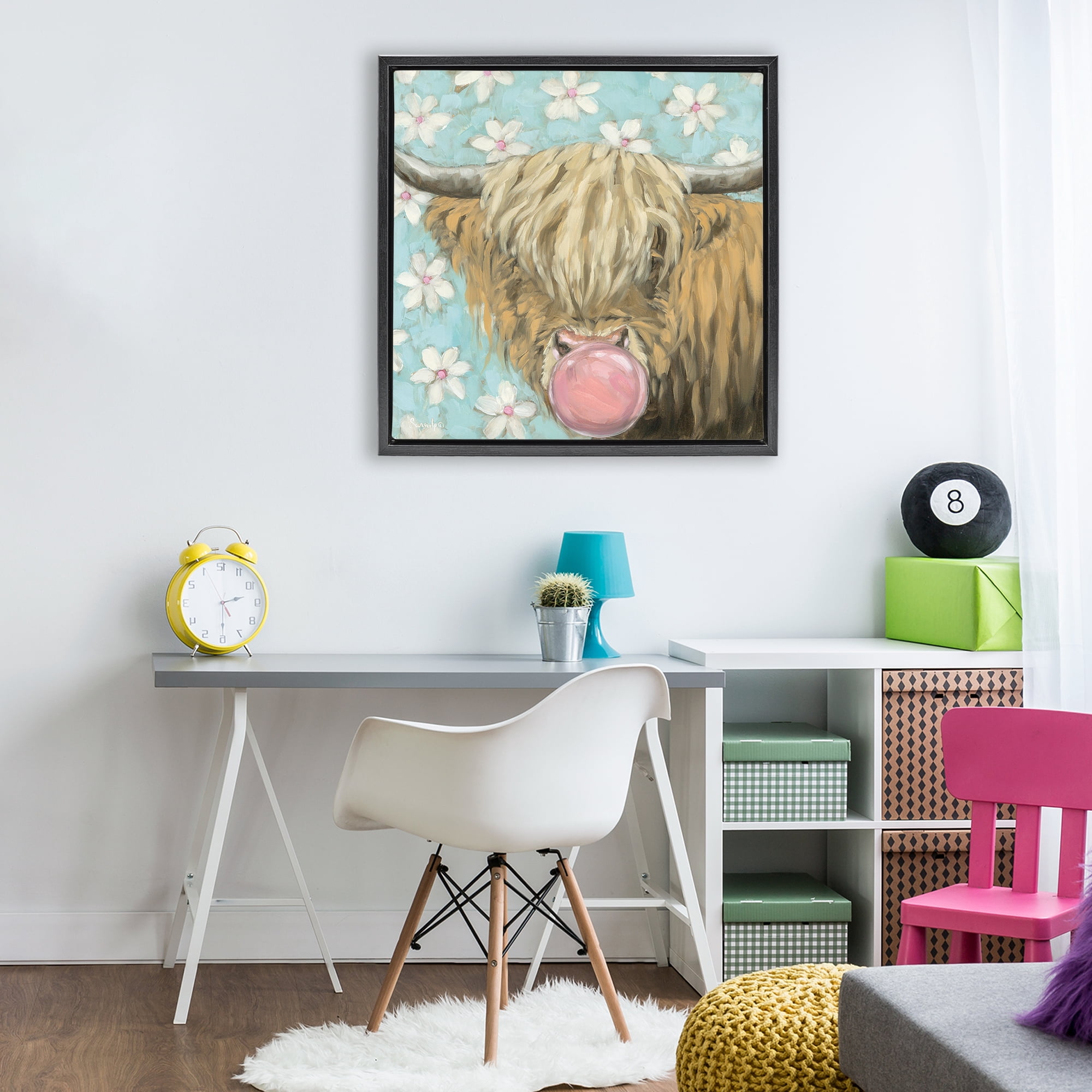 Stupell Industries Bubblegum Sweetie Cattle Black Framed Floater Canvas Wall Art, design by Sara G. Designs
