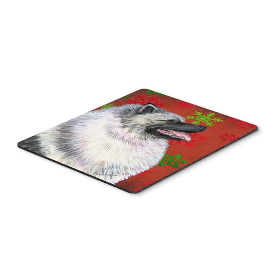 "Keeshond Red and Green Snowflakes Holiday Christmas Mouse Pad Hot Pad or Trivet"