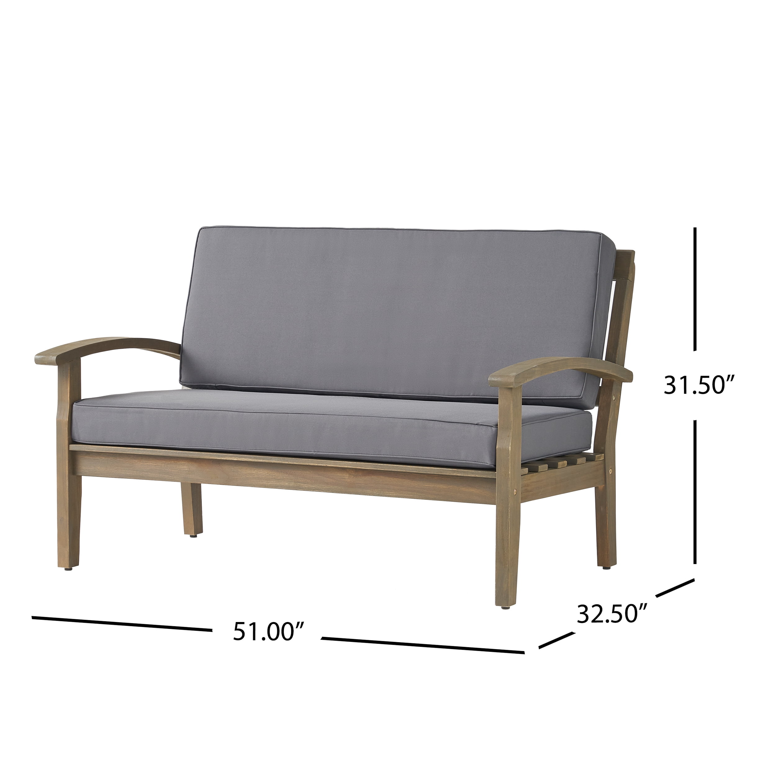 Outdoor Loveseat and Coffee Table Combined Leisure Set, Acacia Wood Frame Furniture for Patio Garden, Gray
