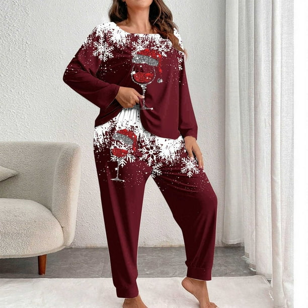 Conjunto de pantalones y blusa de poliéster para mujer, de manga larga, con estampado de moda, informal, para estar en casa, talla grande