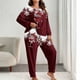 thumbnail image 1 of Conjunto de pantalones y blusa de poliéster para mujer, de manga larga, con estampado de moda, informal, para estar en casa, talla grande, 1 of 4