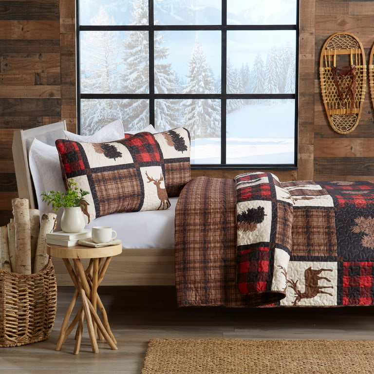 Great Bay Home Stonehurst Lodge Reversible Quilt Set Twin Red / Black