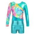 thumbnail image 3 of iiniim Kids Girls 2Pcs Gymnastics Dance Long Sleeve Leotards with Shorts Athletic Biketards Unitards Blue Green 8, 3 of 7