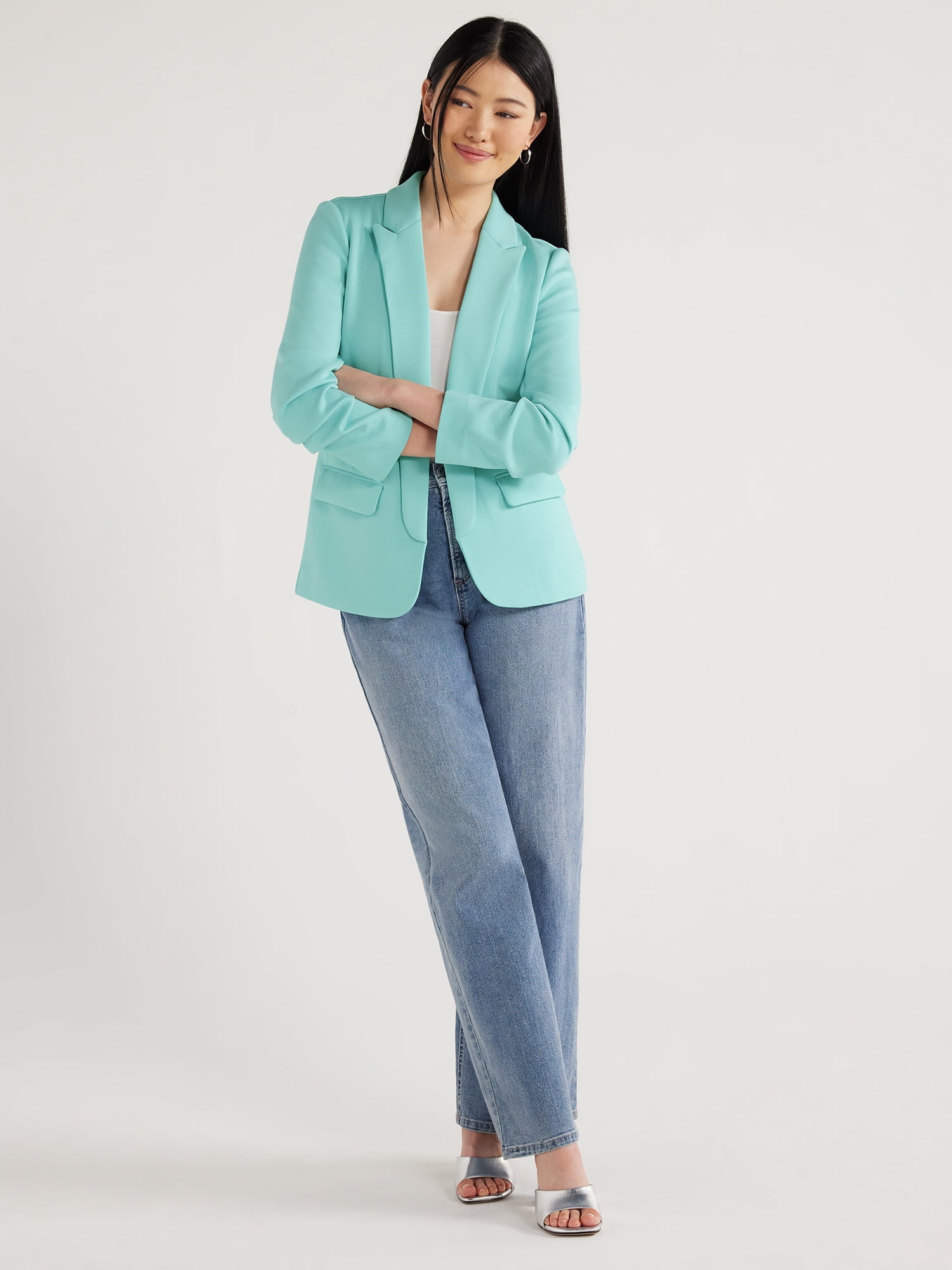 Scoop Women's and Women’s Plus Relaxed Ultimate ScubaKnit Blazer with Scrunch Sleeves, Sizes XS-4X