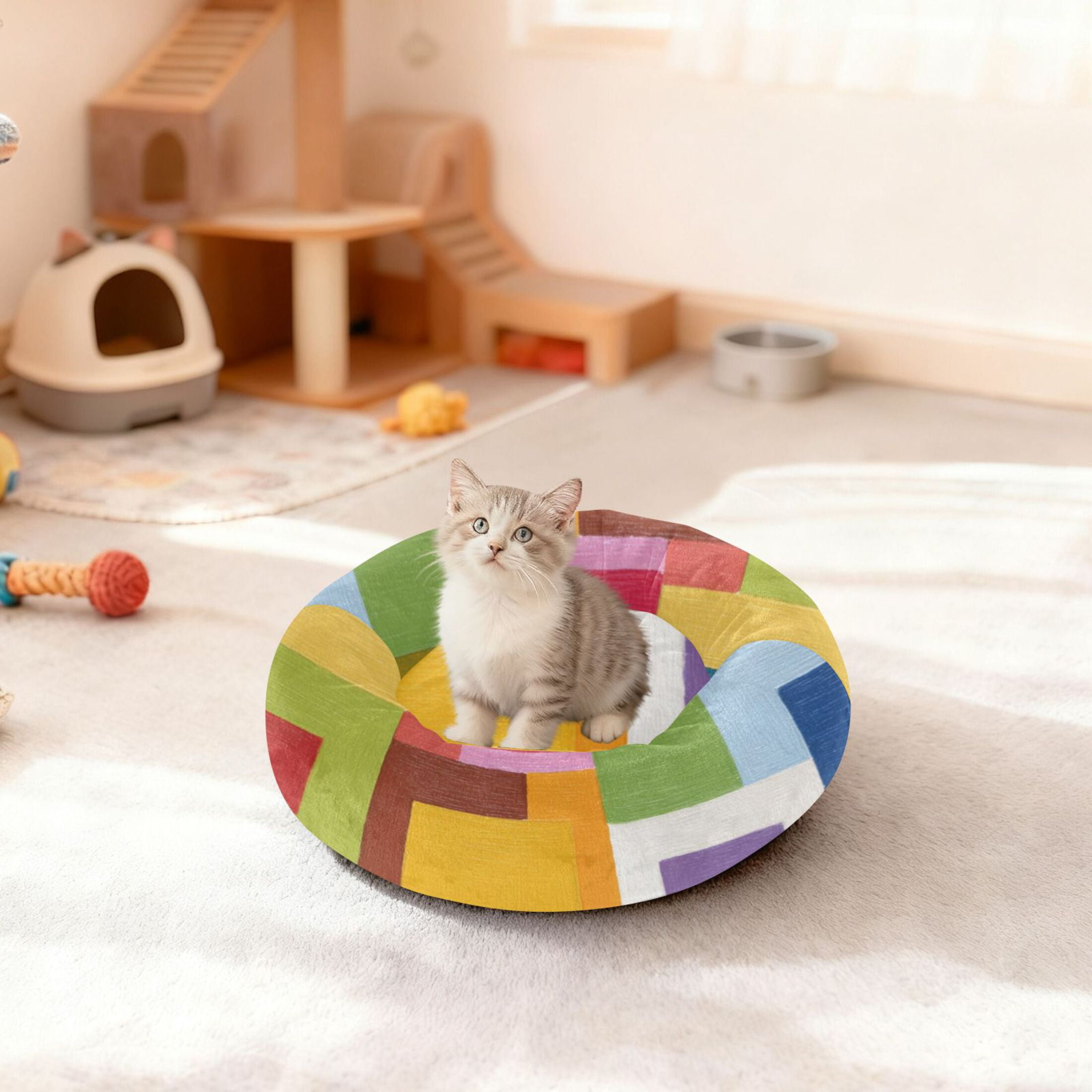 Pet Bed Pet Mat Cozy Removable & Washable Comfort For Cats And Dogs Squares Of Different Colors