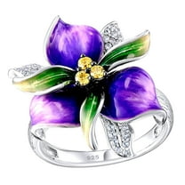 CILENON Gold Engagement Rings for Women Women's Flower Cocktail Rings Silver Color Statement Anniversary Party Jewelry for Women Girls Purple Flower Rings With Cz Crystals Size (Purple,8)
