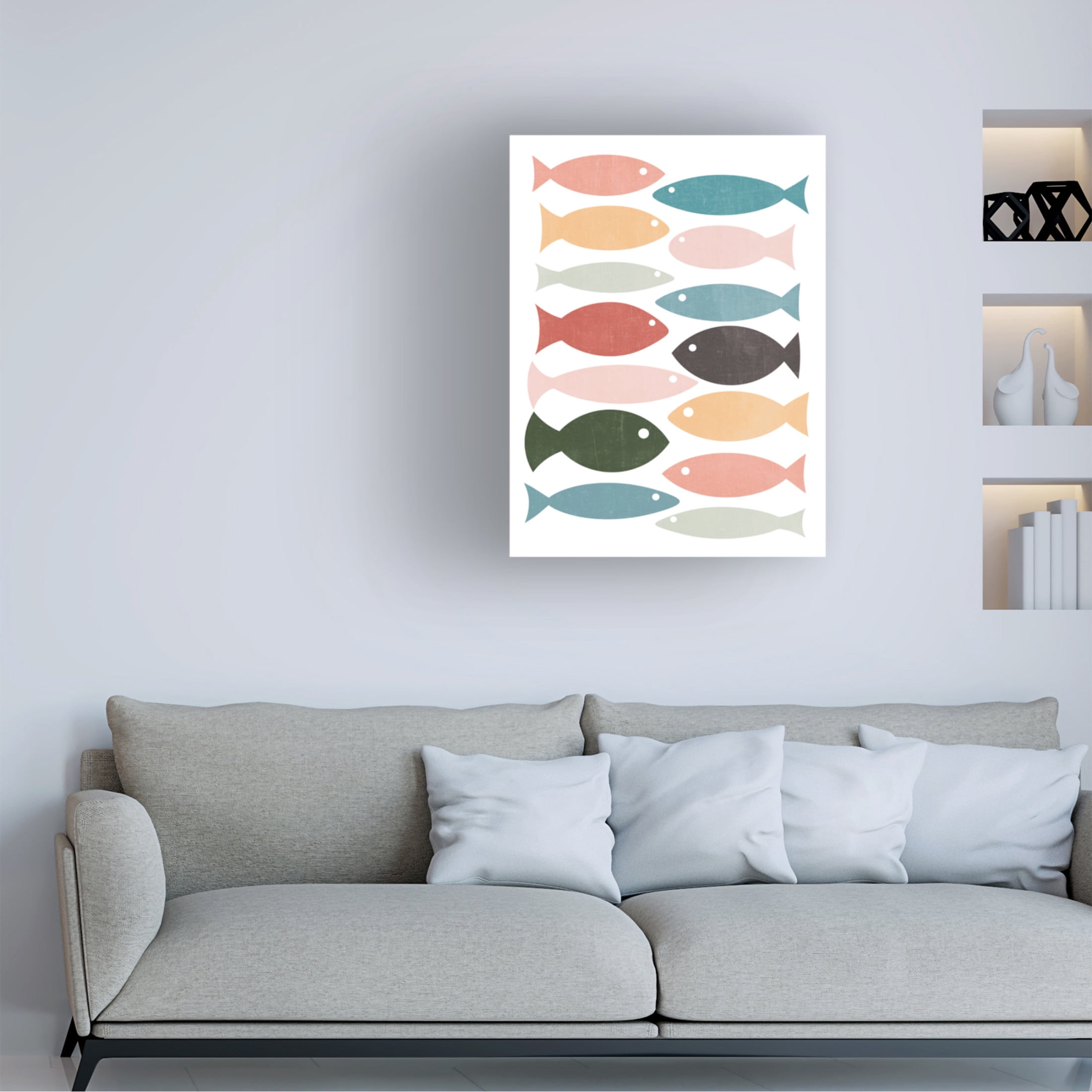 Canvas Wall Art - Tom Quartermaine 'Colorful Abstract Rows of Fish' Wall Art for Living Room, Bedroom, or Office Décor by Trademark Fine Art - 18 x 24 Inches
