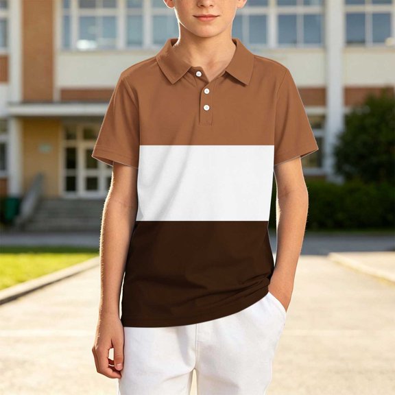 Muscularfit Cocoon Boys Shirts Boys School Uniform Polo Little Boys & Big Boys Golf Shirts T-Shirt Henley Brown Short Sleeve Graphic Tees Toddler Boy Shirts,11-12 Years