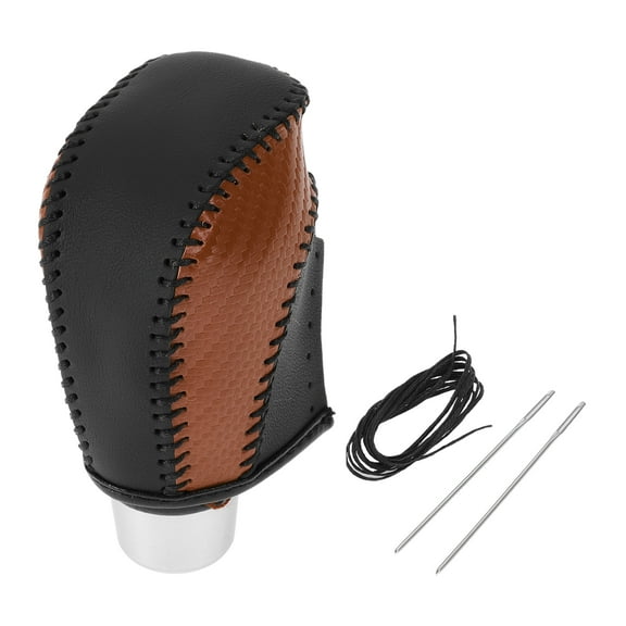 Unique Bargains 1 Set Gear Shift Knob Cover for Volkswagen Golf 2015-2019 Anti-Slip Faux Leather Brown Carbon Fiber Black Stick Shifting Handle Protector