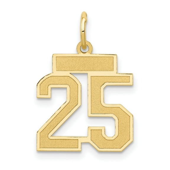 14k Yellow Gold Number 25 Pendant Charm for Men and Women, Athletic Sports Style Milestone Necklace, Anniversary or Jersey Keepsake Jewelry