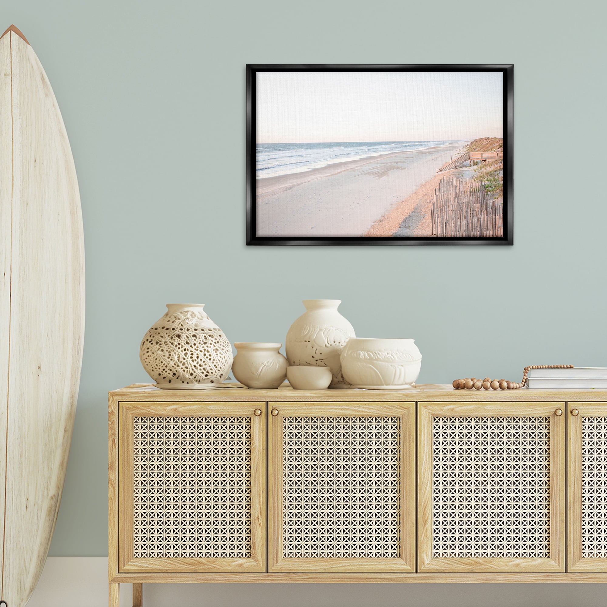 Stupell Industries Vast Beach Horizon Landscape & Nature Painting Black Floater Framed Canvas Art Print Wall Art, 31 x 21