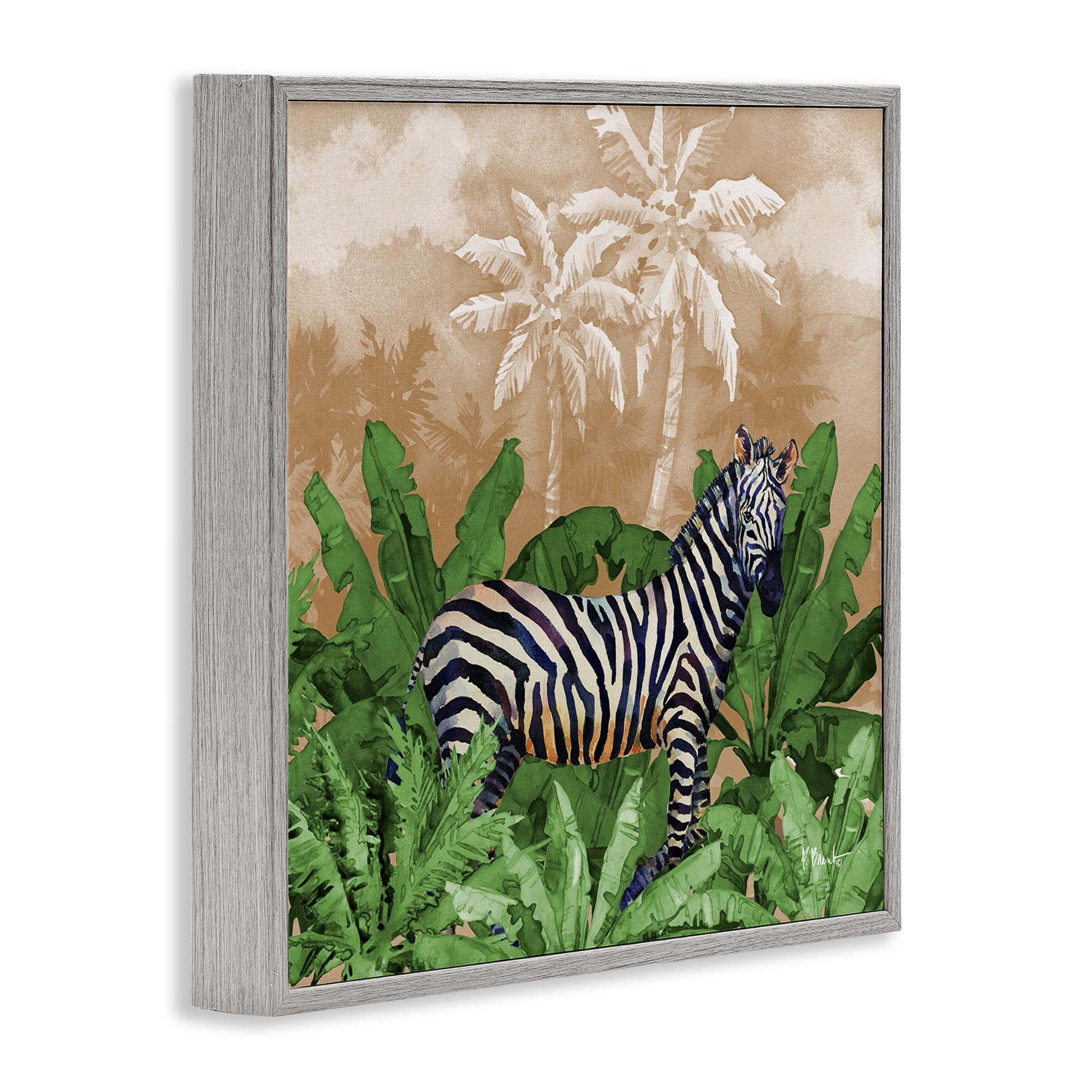 Stupell Industries Jungle Life Zebra Animals & Insects Painting Gray Framed Art Print Wall Art, 12 x 12