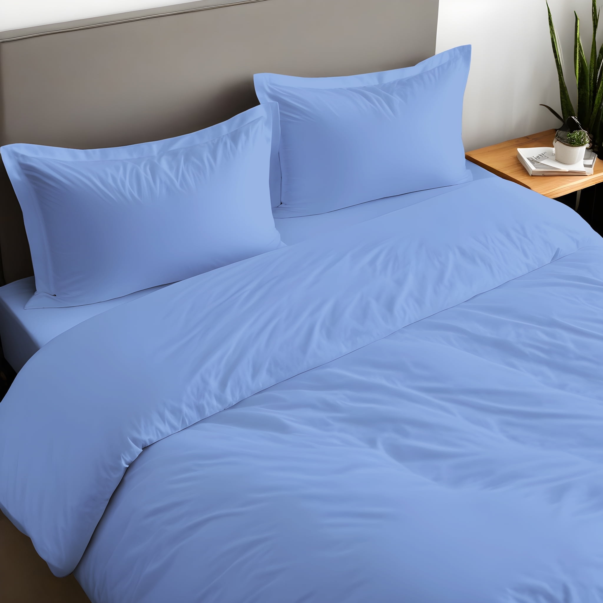 Ruvanti Queen Size Cotton Duvet Cover Set - Sky Blue 3 Pieces with Button Closure, 92x96 inches
