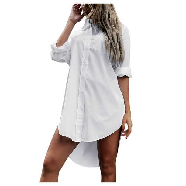 Blusa larga con estampado, cuello en V y mangas largas para mujer - Top informal