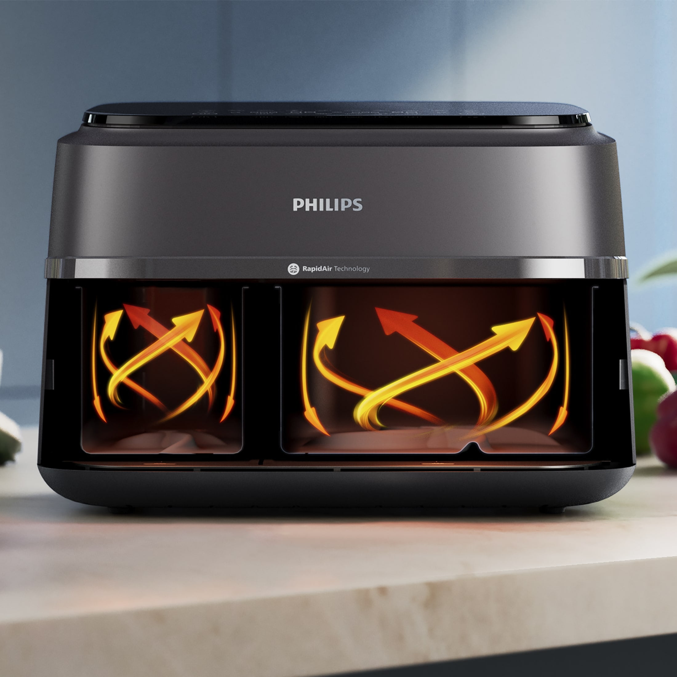Philips 3000 Series Dual-Basket Airfryer, 9.5 Qt (9L) Capacity, Black, Silver Handles
