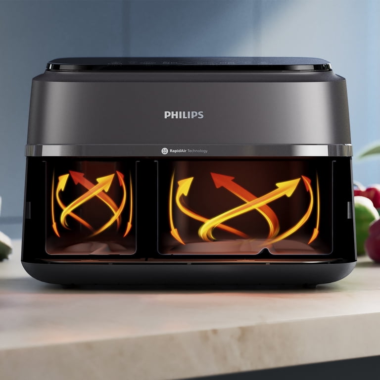 Siliconen Luchtfriteuse-liners voor Philips Dual Basket Airfryer 3000 Serie 6L/3L, Herbruikbare Luchtfriteuse-liner Accessoires voor Philips 2 Lades Basket 9L Airfryer NA350/00