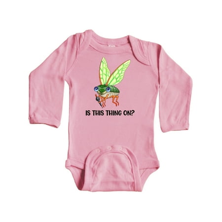 

Inktastic Is This Thing On Cute Cicada with Microphone Gift Baby Boy or Baby Girl Long Sleeve Bodysuit