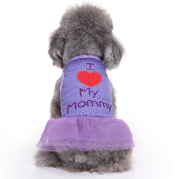 Vestido para mascotas Vestido de gasa púrpura para perros Ropa de primavera y verano para mascotas Volver Patrón "I Love My Mommy" MFZFUKR xs