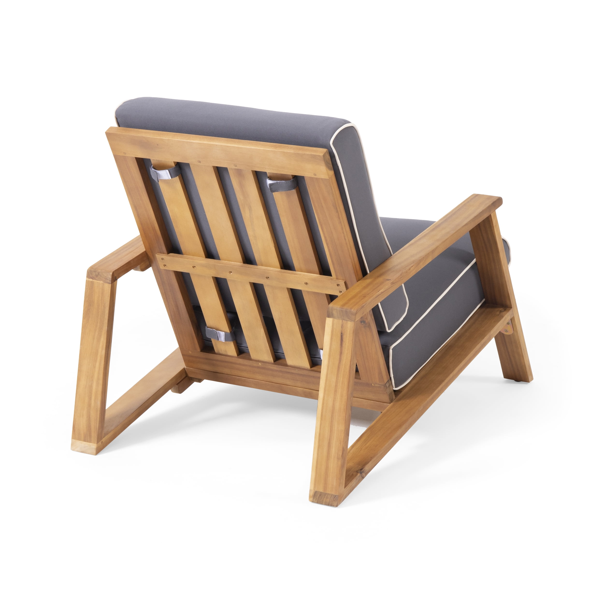 Outdoor Single Leisure Seat Chair, Acacia Wood Frame Relaxing Seat for Patio Garden, Teak and Dark Gray