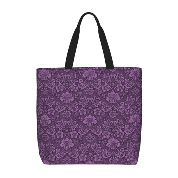 Fotbe Retro Florals Purple Bolsa Tote con Estampado para Mujer, Bolsos con Cremallera, Bolsa de Hombro Casual de Gran Capacidad con Bolsillos Internos