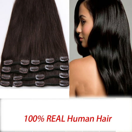 FLORATA US Stock 110g 22 inch 100% Real Natural Straight Full Head Set Clip in 100% Remy Human Hair Extensions Top Grade 7A For Woman charming 8Piece (Best Hair For Full Sew In)